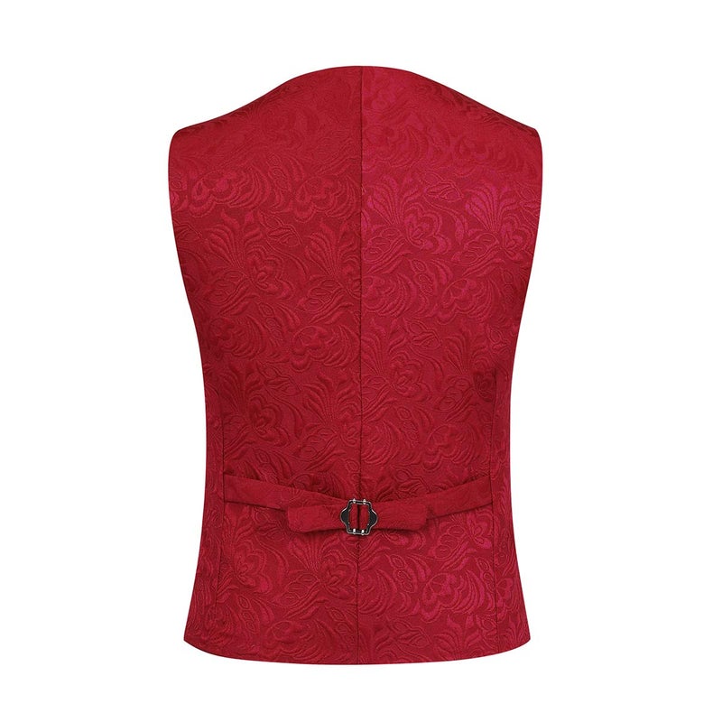 YFFUSHI Men's 3 Piece Suit Slim Fit Jacquard Tuxedo 1 Button Shawl Collar Blazer Vest & Pants for Wedding Formal Prom Red - Image 4